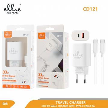 Ellietech CD121 Chargeur 33W PD USB + Type C Câble iOS-C