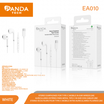 Panda-tech EA010 Stereo Écouteurs pour Type-C Mobile Intra-auriculaires Filaires
