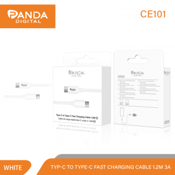 PandaDigital CE101 Câble 3A 1.2M pour Type-C vers Type-C Charge Rapide Blanc