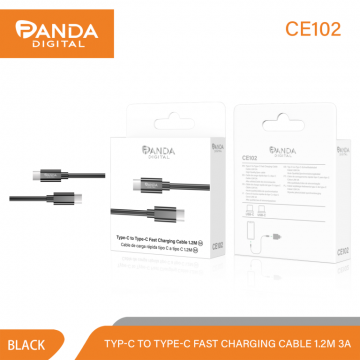 PandaDigital CE102 Câble 3A 1.2M pour Type-C vers Type-C Charge Rapide Noir