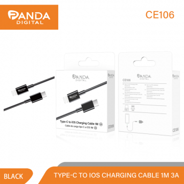 PandaDigital CE106 Câble Type-C vers Lightning 3A 1M Charge Rapide Noir