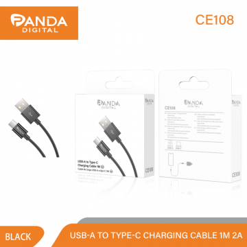 PandaDigital CE108 Câble USB pour Type-C 2A 1M Charge Rapide Noir