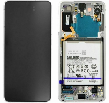 Original Écran Complet Vitre Tactile LCD Châssis Samsung Galaxy S21 5G 2021 (G991B) Service Pack white
