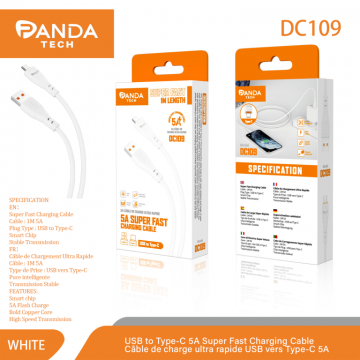 Panda-tech DC109 Câble de Charge USB Type-C Super Rapide 5A 1M Blanc