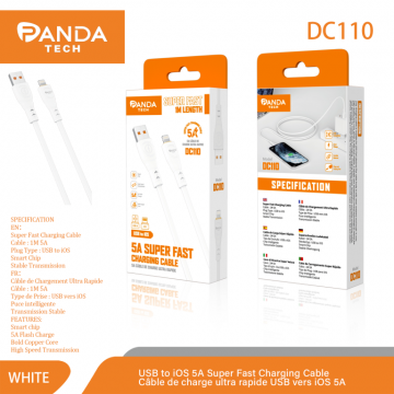 Panda-tech DC110 Câble de Charge USB Lightning Super Rapide 5A 1M Blanc