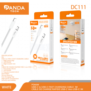 Pandatech DC111 Câble Type-C to Type-C Charge Rapide 60W 1M Blanc Woven Material
