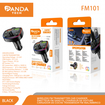 Pandatech FM101 Transmetteur de Voiture PD 20W USB QC3.0 2 USB Chargeur de Voiture Sans Fil