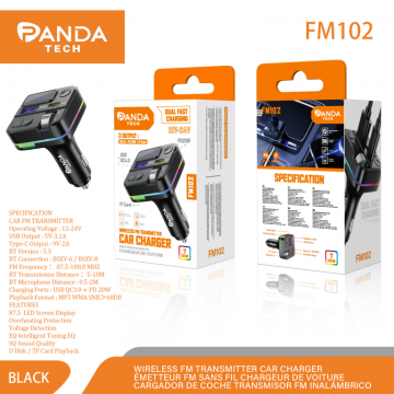 Pandatech FM102 Transmetteur de Voiture PD20W USB QC4.0  Chargeur de Voiture Sans Fil