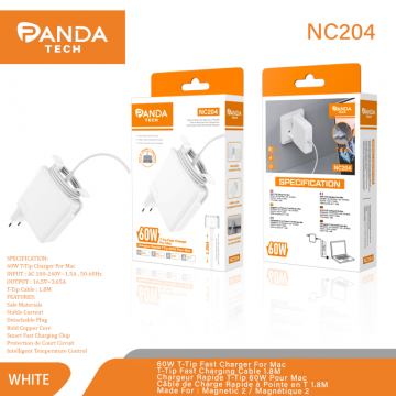 Panda-tech NC204 Universel PD 60W C-T Chargeur pour Ordinateur et Smartphone 2M