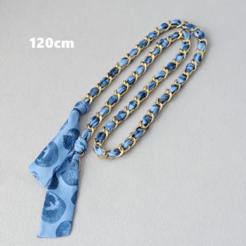 Chaîne en métal suspendue à la main avec foulard entrelacé 120cm Bleu