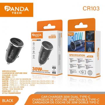 Pandatech CR103 Chargeur Rapide de Voiture 30W Type C +Type C